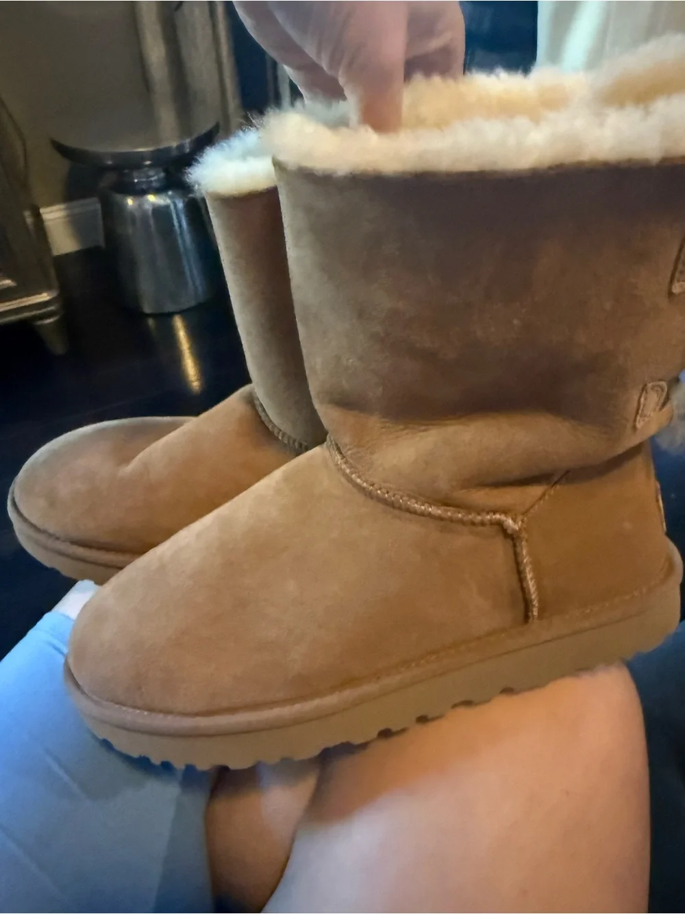 UGG Women's Chestnut Suede Shearling Bow-Back Boots